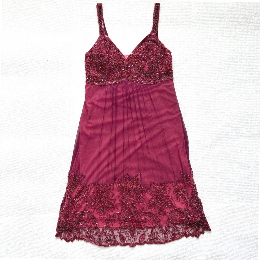 Stenay Vintage Beaded Silk Dress Burgundy Size 8